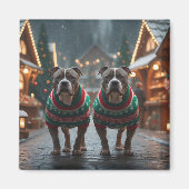 Aimant Chiens Pitbull Noël Neige Fêtes (Devant)