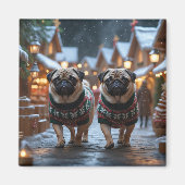 Aimant Chiens Pug Noël Neige Fêtes (Devant)