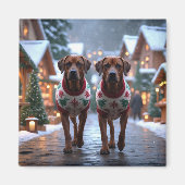 Aimant Chiens Rhodesian Ridgeback Noël Neige Fêtes (Devant)