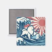 Aimant Chiens spitz japonais qui sucent la grande vague (Recto/Verso)