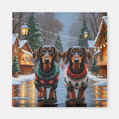 Aimant Chiens Teckel Noël Neige Fêtes (Devant)