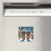 Aimant Chiens teckel Noël Neige Fêtes (In Situ (Lave-vaisselle))