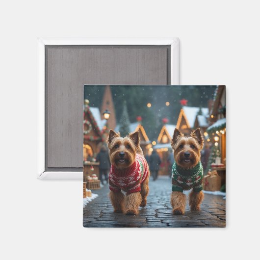 Aimant Chiens Terrier Blé Noël Neige Fêtes (Recto/Verso)