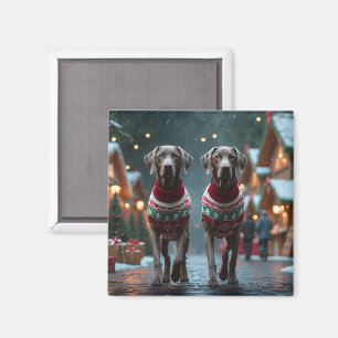 Aimant Chiens Weimaraner Noël Neige Fêtes