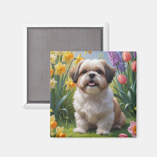 Aimant Chih Tzu Fleurs de printemps de Chien Peinture (Recto/Verso)