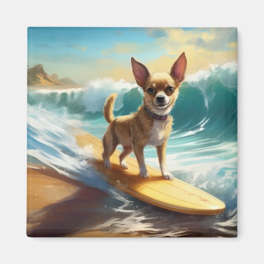 Aimant Chihuahua Beach Surf Peinture (Devant)