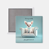 Aimant Chihuahua blanc c'est mon monde (Recto/Verso)