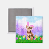 Aimant Chihuahua Chien avec oeufs de Pâques Poussins lapi (Recto/Verso)