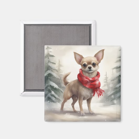 Aimant Chihuahua Chien dans Noël de neige (Recto/Verso)