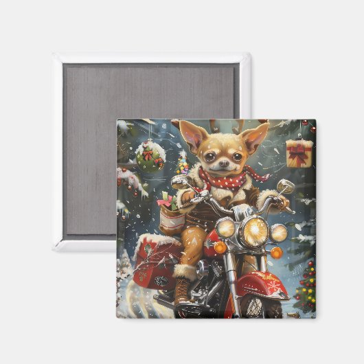 Aimant Chihuahua Chien équitation moto Noël (Recto/Verso)