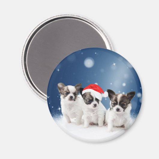 Aimant Chihuahua Chiuppies mignonnes avec Noël du Père No (Recto/Verso)