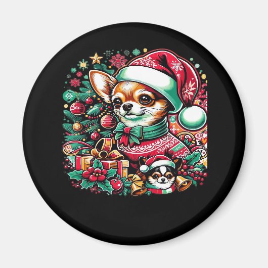 Aimant Chihuahua Christmas Cheer ! T-shirt classique (Devant)
