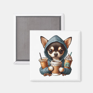 Aimant Chihuahua dans un Sweatshirt à capuchon tenant du 