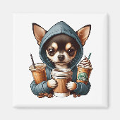 Aimant Chihuahua dans un Sweatshirt à capuchon tenant du  (Devant)