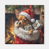 Aimant Chihuahua Dog Christmas Stocking Surprise Art (Devant)