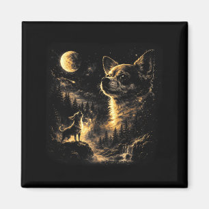 Aimant Chihuahua hurlant à la lune vintage rétro 90
