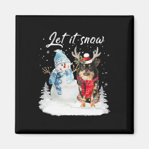 Aimant Chihuahua Long Haie Chien Père Noël Noël Snowman
