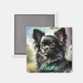 Aimant Chihuahua noir à long haïre en aquarelle (Recto/Verso)