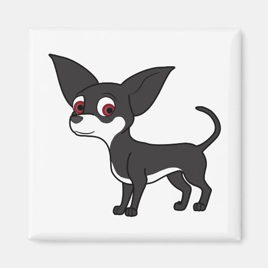 Aimant Chihuahua noir avec marques blanches (Devant)