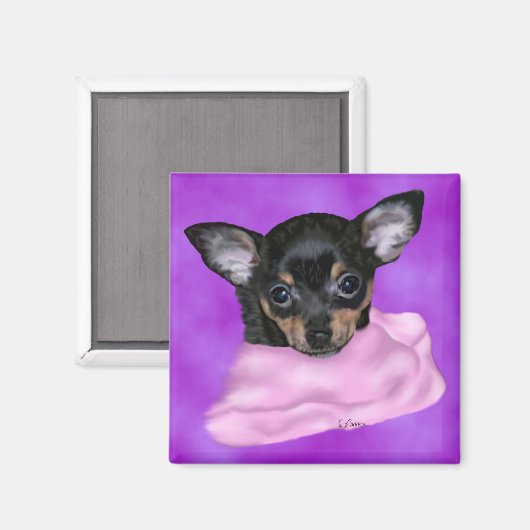 Aimant Chihuahua Noir et Tan Chihuahua (Recto/Verso)