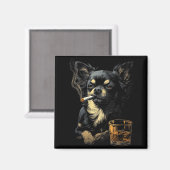Aimant Chihuahua Smoking Cigarette Whisky Lover Funny Dog (Recto/Verso)