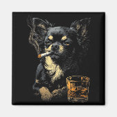 Aimant Chihuahua Smoking Cigarette Whisky Lover Funny Dog (Devant)