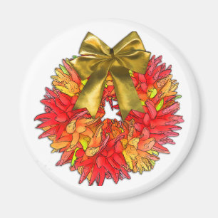 Aimant Chili Pepper Wreath & Gold Bow séché