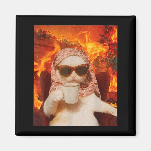 Aimant Chill Cat And Coffe Xmas Funny Cat Meme Y2k Joke  (Devant)