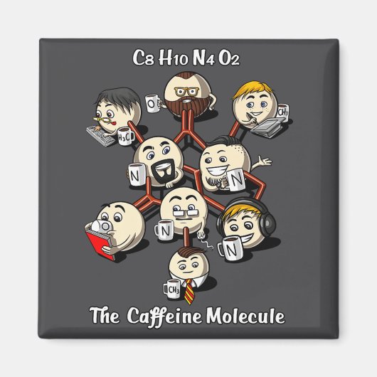 Aimant Chimie Caféine Molécule Drôle Science Geek Café (Devant)