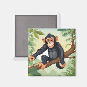 Aimant Chimpanzée avec sa mignonne queue sur la branche s (Recto/Verso)