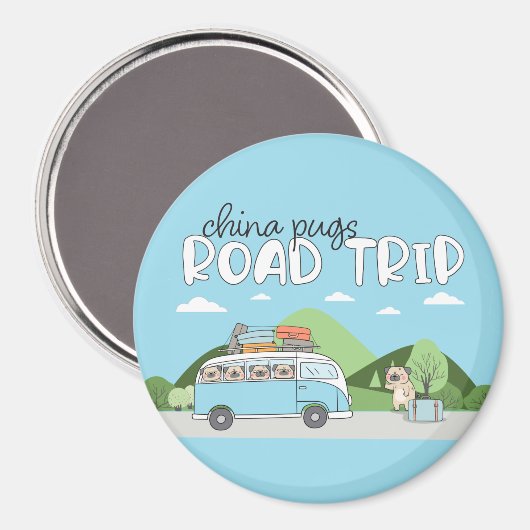 Aimant China Pugs Road Trip (Recto/Verso)