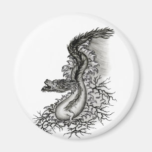 Aimant Chine Dragon, noir et blanc Design en Tattoostyl