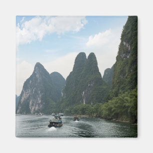 Aimant Chine, Guilin, rivière Li, bateaux de rivière bord
