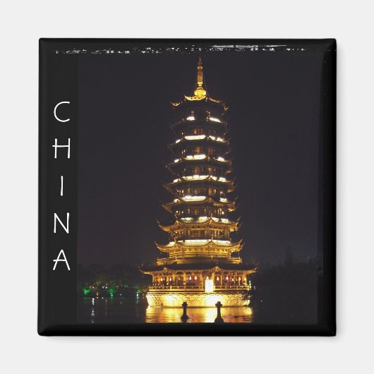 Aimant Chine, Pagode de Guilin la nuit (Magnet) (Devant)
