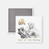 Aimant Chinese Monkey Year Zodiac Gold Symbole Square M (Recto/Verso)