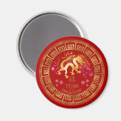 Aimant Chinois Zodiac Dragon Rouge/Or ID542 (Recto/Verso)