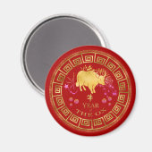 Aimant Chinois Zodiac Ox Rouge/Or ID542 (Recto/Verso)