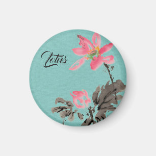 Aimant Chinoiserie Aquarelle main libre Floral Lotus Gree