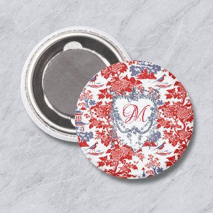 Aimant Chinoiserie vintage Delft rouge français monogramm