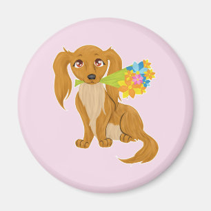 Aimant Chiot avec Bouquet de fleurs