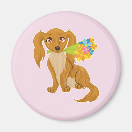 Aimant Chiot avec Bouquet de fleurs (Devant)