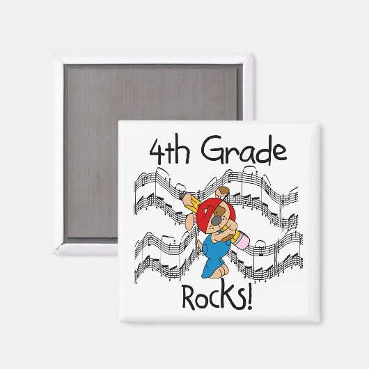 Aimant Chiot avec Crayon 4e Grade Rocks (Recto/Verso)