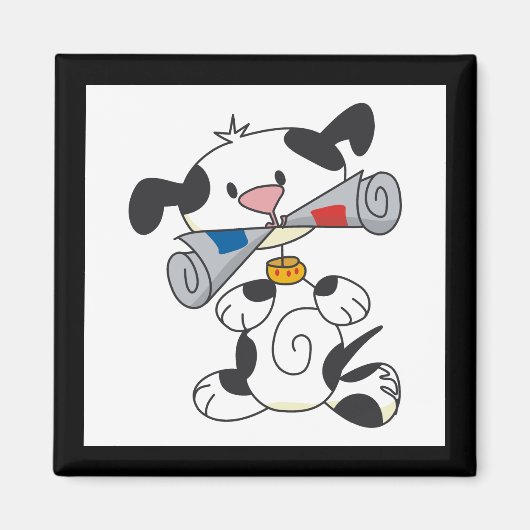 Aimant Chiot avec le T-shirts et les cadeaux de journal (Devant)