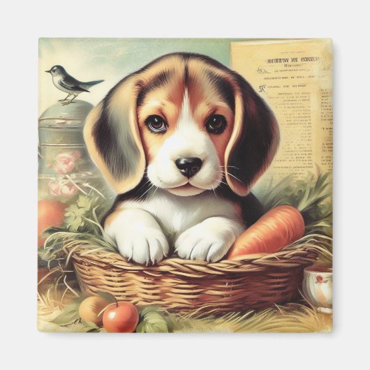 Aimant Chiot Beagle vintage (Devant)