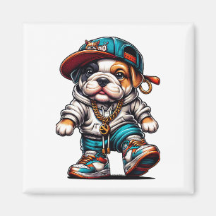 Aimant 🐶 Chiot Bouledogue Mignon Vêtements de Rue Dessin