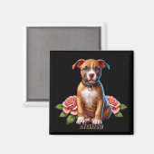 Aimant Chiot Brun Mignon avec des Roses (Recto/Verso)