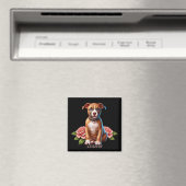 Aimant Chiot Brun Mignon avec des Roses (In Situ (Lave-vaisselle))