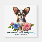 Aimant Chiot Chihuahua avec Fleurs Décoratives (Devant)
