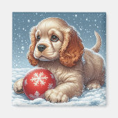 Aimant Chiot Cocker Spaniel se reposant sur la neige avec (Devant)
