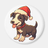 Aimant Chiot de Noël mignon et joyeux avec un chapeau de (Devant)